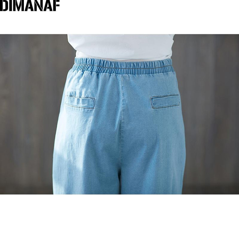 DIMANAF Women Plus Size Jeans Pants 2018 Summer Elastic Waist Fashion Spliced Loose Oversized Pants Female Trousers Blue Jeans