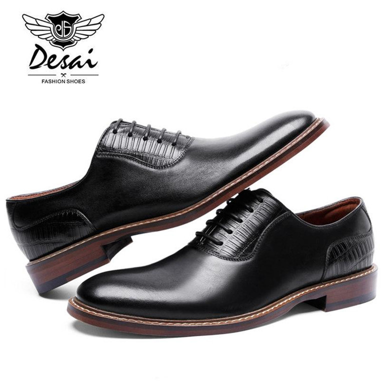DESAI Brand Luxury Business Style Casual Men Dress Leather Shoes Genuine Leather Oxford Shoes For Men Wedding Shoes