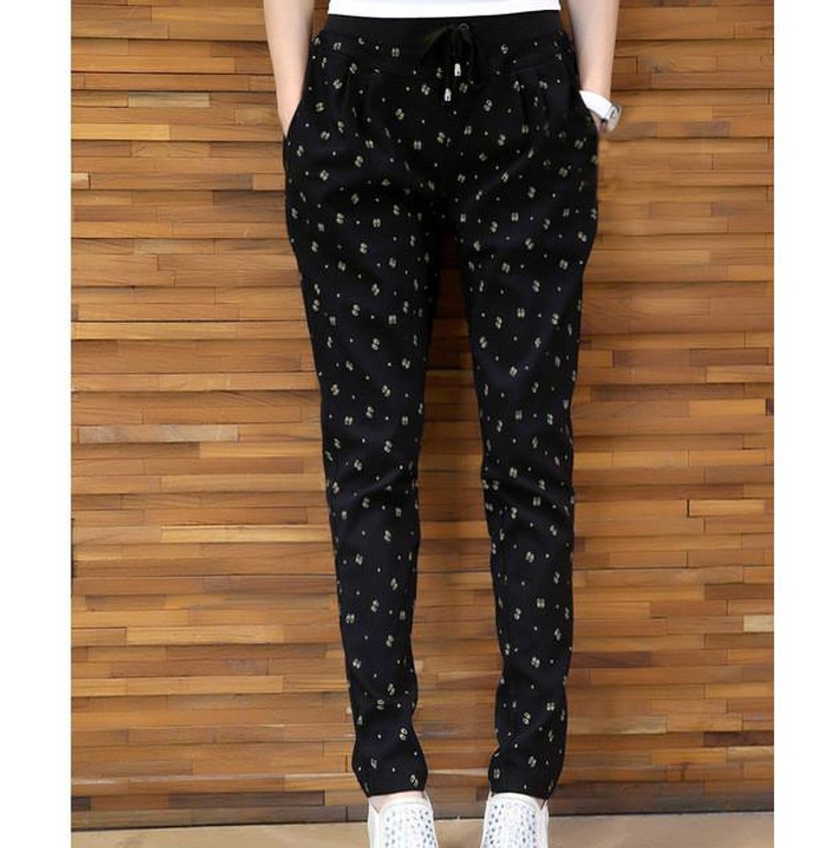 2016 5XL 4XL 3XL Autumn Summer Plus size Women Clothing Fashion Casual Loose Print Tie Elastic Waist Full Length Pencil Pants