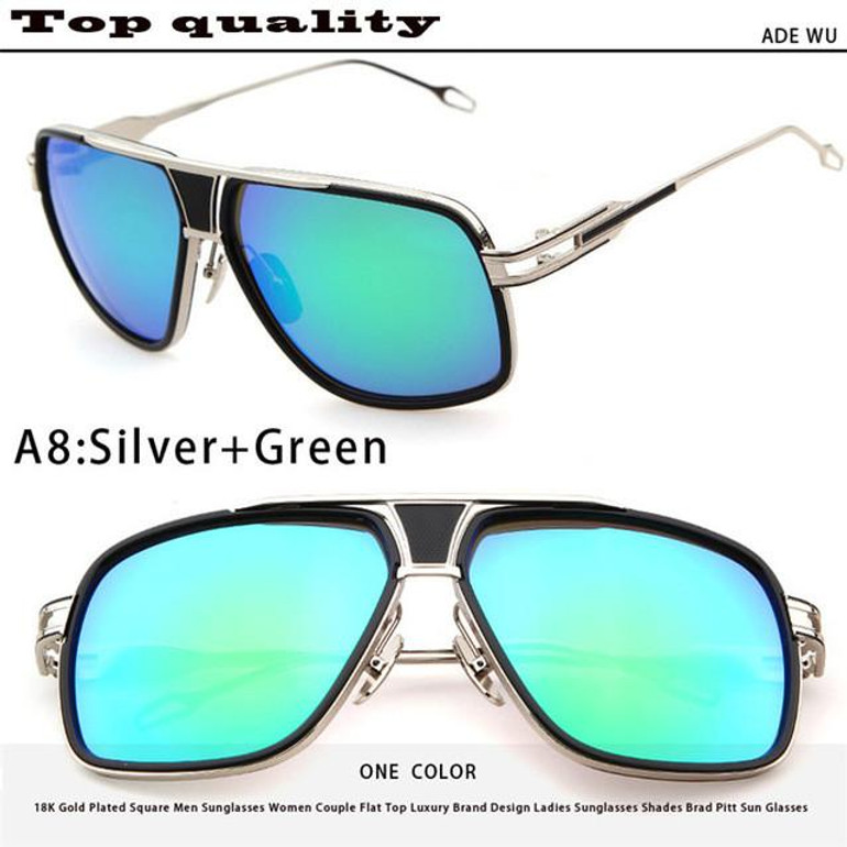18K Gold Plated Square Men Sunglasses Women Couple Flat Top Luxury Brand Design Ladies Sunglasses Shades Brad Pitt Sun Glasses