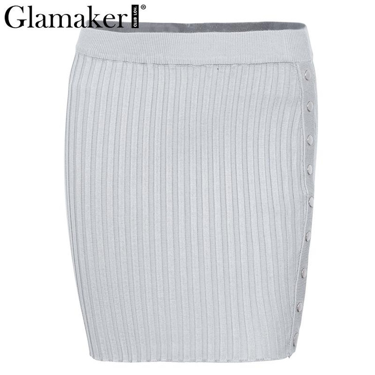 Glamaker Sexy side split knitted skirts womens Soft casual a-line women skirt Female autumn winter short skirt bottom streetwear