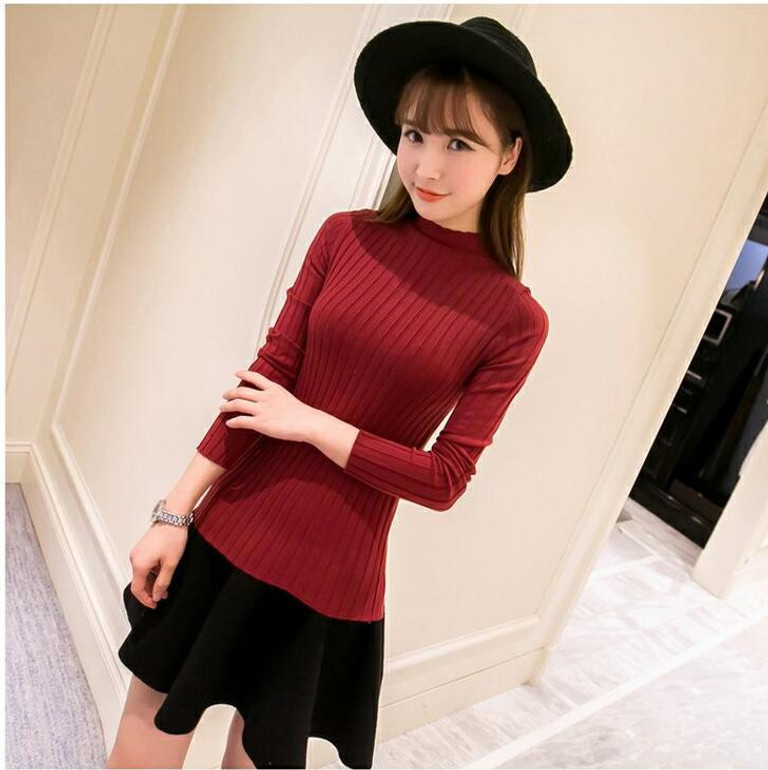 New 2018 spring winter women ladies slim fitting knitted turtleneck sweater top femme korean pullover clothes