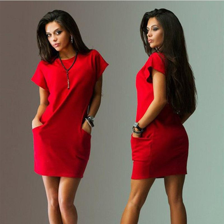 2018 Fashion Women's Dress Spring Summer Solid Short O-neck Vestidos Dress Women Party Summer Dresses Straight For Femlae