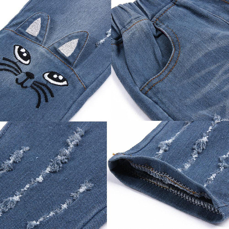 2018 Fashion Children Girls Jeans cute cat print Pants With Ruffles Denim Pants Spring Summer Clothes Girls Cute Kids Jeans