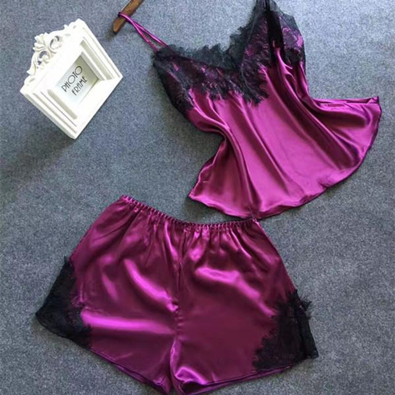 Voplidia Sexy Pajamas Set Faux Silk Lace Bow V-neck Sleepwear Lace Lingerie Mini Pijama Feminino Women Lingerie VOP010 Voplidia Sexy Pajamas Set Faux Silk Lace Bow V-neck Sleepwear Lace Lingerie Mini Pijama Feminino Women Lingerie VOP010