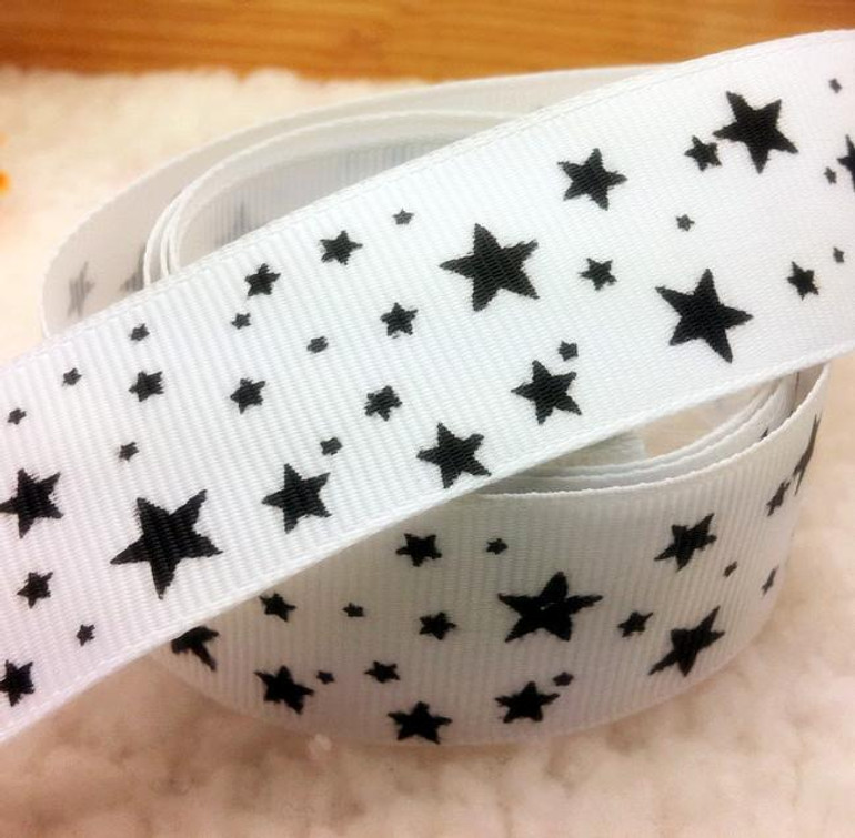 Free Shipping 1" (25mm) width, star printed navy blue ribbon Polyester Grosgrain ribbon, DIY hairbow accessories, gift package