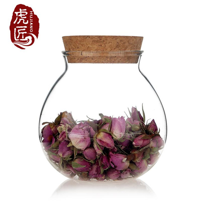 Kupper transparent glass canister tea caddy cork flower tea jar circle storage bottle tea canister Hot Sale