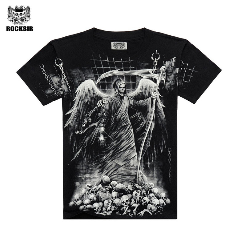 Rocksir 3d skull t shirts Men 2017 HOT SALE Fashion Brand Mens Casual 3D Printed T shirt Cotton Men Clothes tshirt plus size