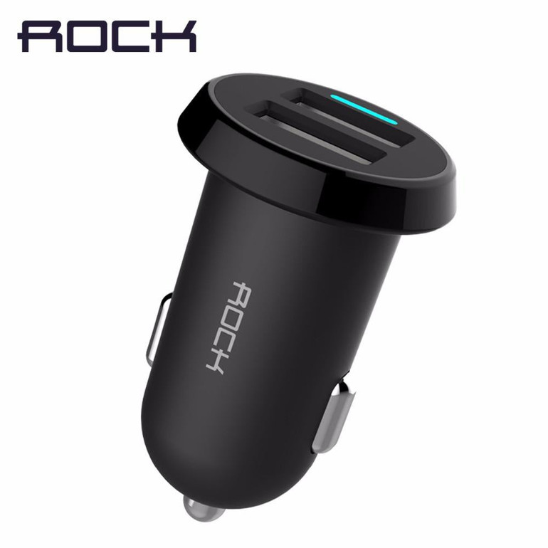 ROCK Ditor Car Charger Dual USB output 2.4A fast charging Mobile Phone Travel Adapter Cigar Lighter DC 12-24V Car Phone Charger