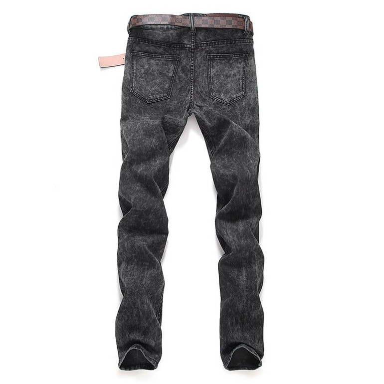 Left ROM Men's Fashion Casual Elastic Pencil Snow Gray Jeans / Male Slim Long Popular Youth Jeans / Men Pure Color Leisure Pants