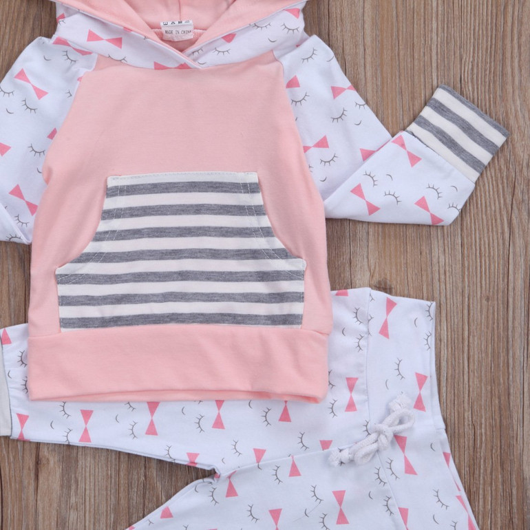 Autumn Winter Newborn Kid Baby Girl Clothes Striped Hoodies Sweatshirt Top +eyelash Long Pants Outfit