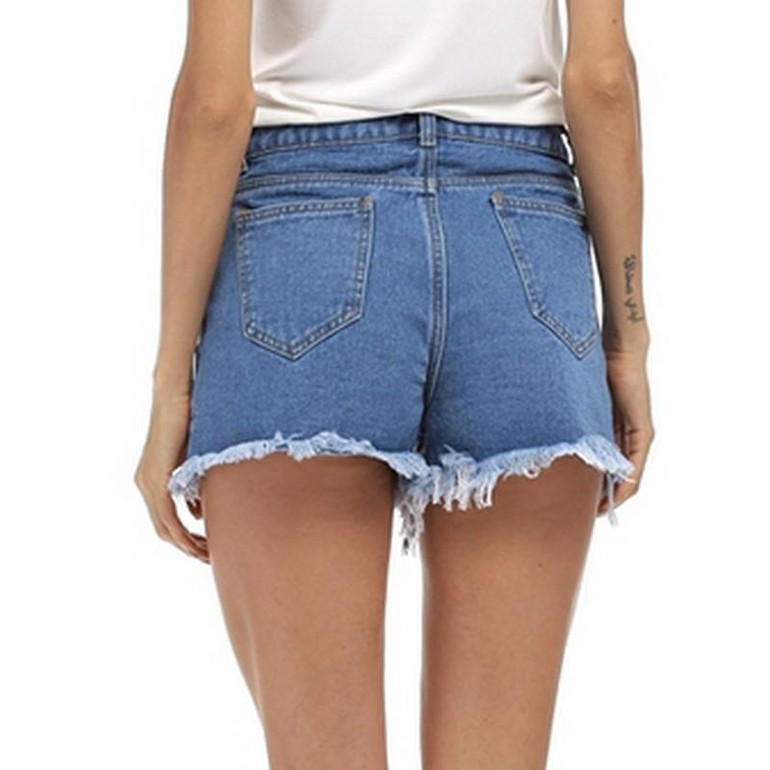 Asymmetrical Ripped Denim Shorts for Women High Waist with Pockets Female Short Cintura Alta 2017 Vintage Pantalones Cortos New