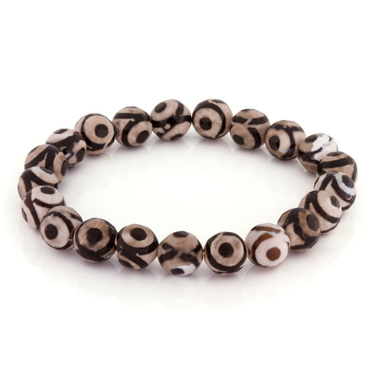 King Ice Two-Tone Dzi Mala Bead Stretch Bracelet King Ice Two-Tone Dzi Mala Bead Stretch Bracelet