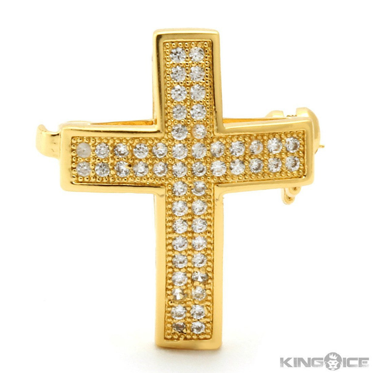 King Ice 14K Gold CZ Mini Cross Pin King Ice 14K Gold CZ Mini Cross Pin