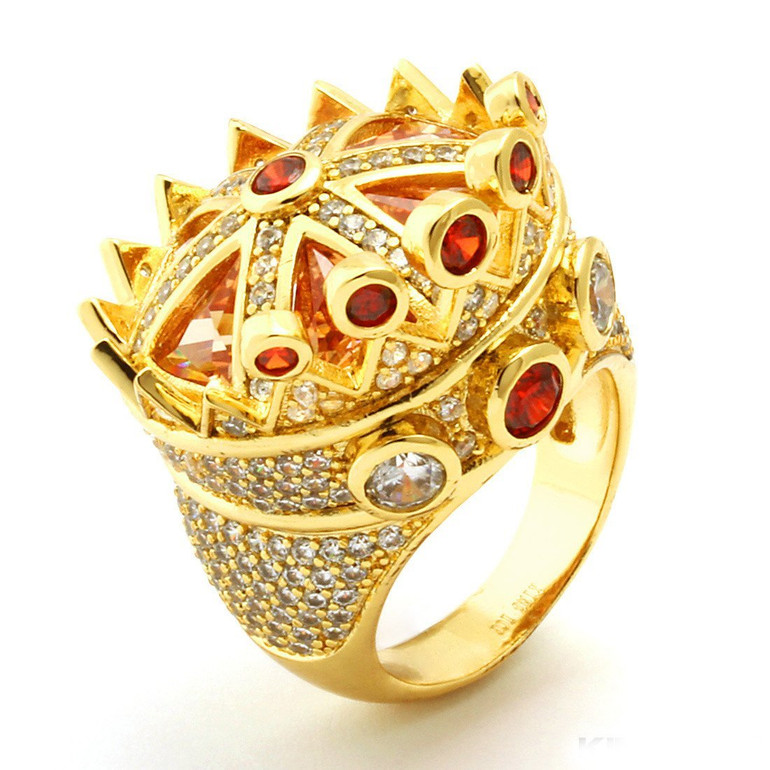 King Ice 14K Gold CZ Crown Ring