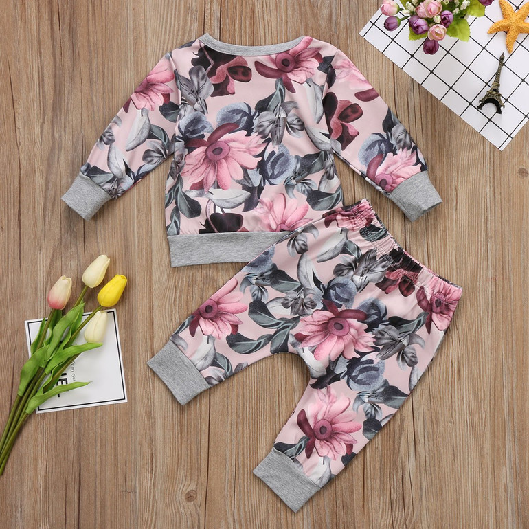 Baby Clothing 2pcs Newborn Baby Girls Clothes Coats T-shirt Tops+Floral Pants Outfits Set