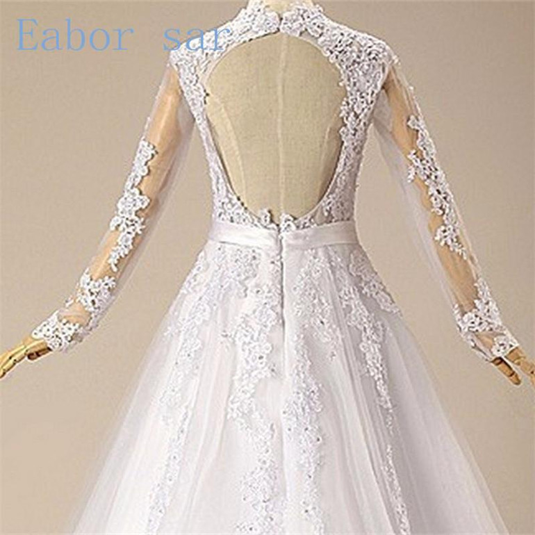 Hot 2017 lace long sleeve wedding dress plus size halter luxury wedding dress