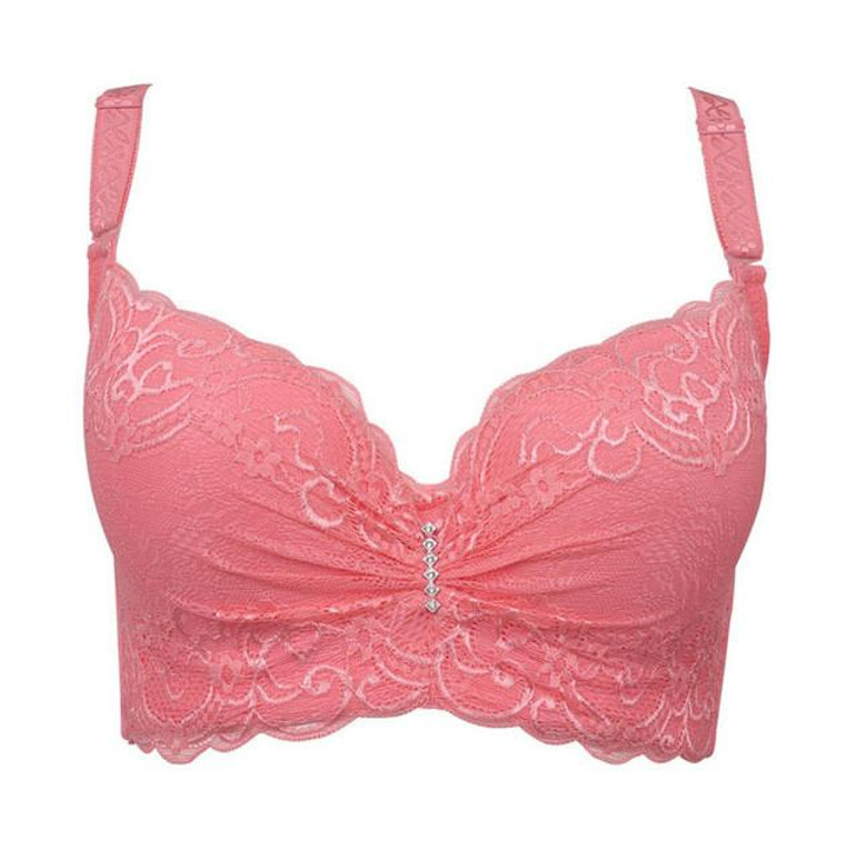 Hot 2016 New Sexy Ladies Big Size 3/4 Cup Lace Push Up Bra Women Black Bralette Deep V Bras Underwear Large Cup C D Plus Size