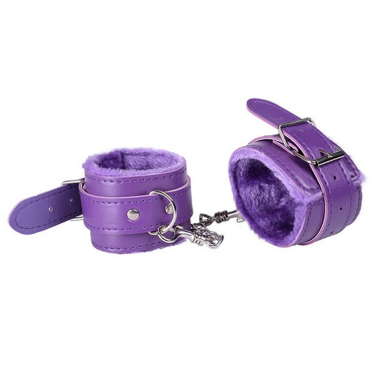 Sexy Adjustable PU Leather Plush Handcuffs Ankle Cuff Restraints BDSM Bondage Sex Toy Restraints Sex Bondage Exotic Accessories