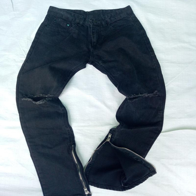 2017ankle zipper design biker jeans new style men pants black destroyed denim biker mens slim skinny jeans ripped male trousers