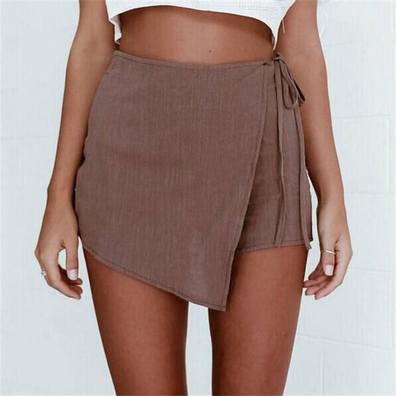 Spring Autumn Women Linen Irregular Hot High Waist Girl Skirt Shorts Culottes Wrap