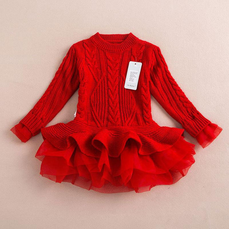 AiLe Rabbit Thick Warm Girl Dress Christmas Wedding Party Dresses Knitted Chiffon Winter Kids Girls Clothes Children CLothing