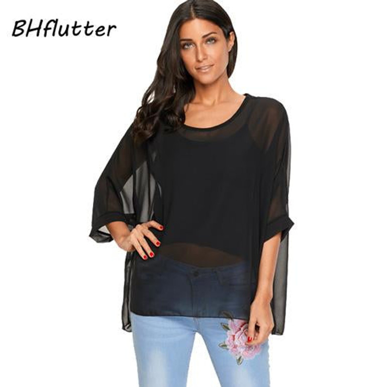 BHflutter New 2018 Women Blouses Floral Print Casual Loose Summer Shirts Batwing Sleeve Brief Chiffon Tops Plus Size 4XL 5XL 6XL
