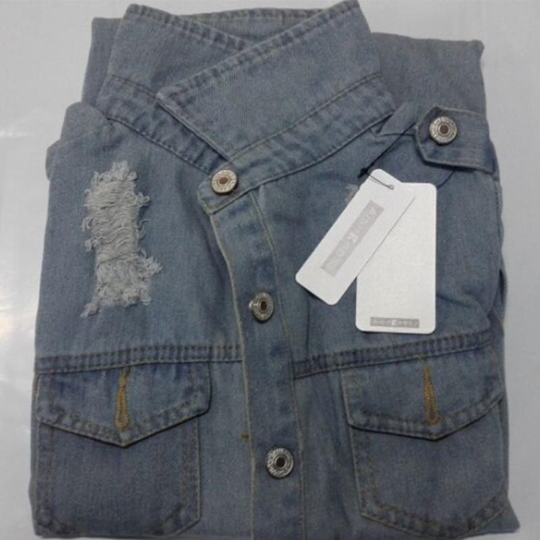 AISHGWBSJ Women Basic Coats Spring Autumn Women Hole Denim Jacket Long Sleeve Loose Female Jeans Coat Casual Girl Outwear QYX140