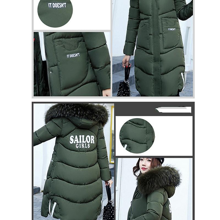 AISHGWBSJ 2017 winter military green parka for women fur collar long jackets with hat female thicker hooded coats cotton PL015
