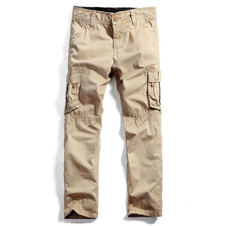 AIRGRACIAS Multi Pocket Mens Cargo Pants Dark Grey Straight Cargo Pants Men Military Style Casual Cotton Material Size 29-40