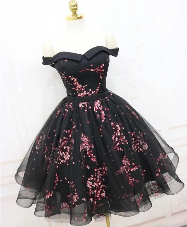 IBayU Beautiful Flower Short Black Cocktail Dress Vestido De Festa Curto De Luxo Elegant Cocktail Dresses Puffy Formal Gown
