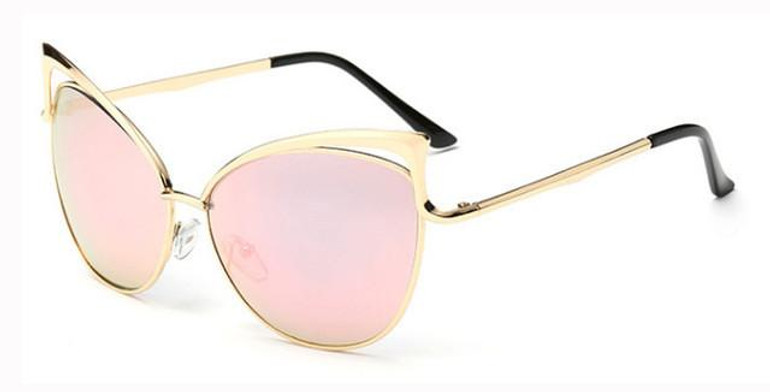 2017 Classic Cat Eye Metal Women Sunglasses Brand Designer Retro Vintage Glasses Sunglasses Women Mirror Rose Gold Oculos de sol