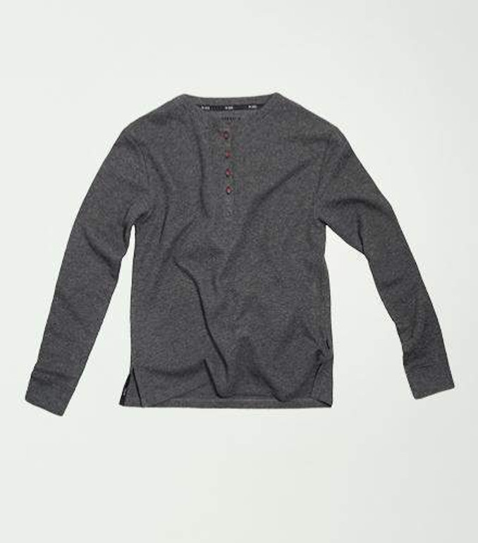 Waffle Knit Long Sleeve Henley - Charcoal