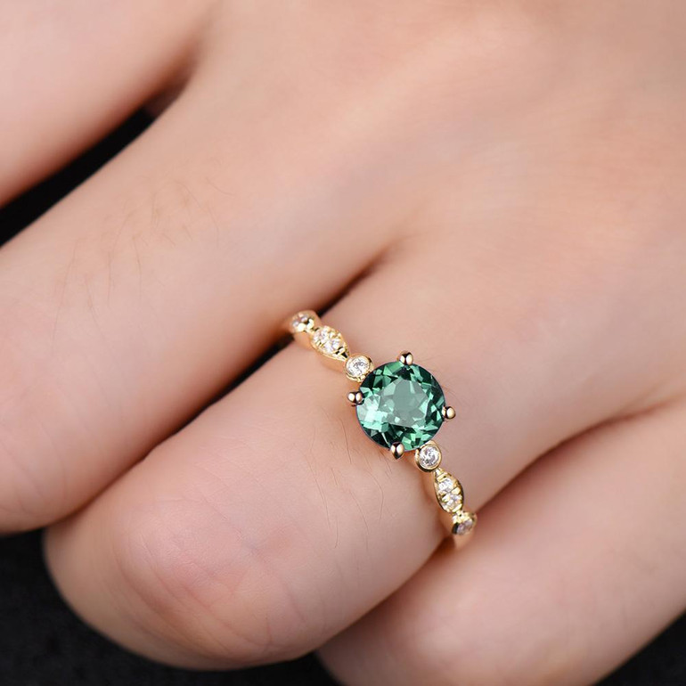 Alexandrite Color Change Engagement Ring 14k Yellow Gold Diamond Wedding Band Antique Anniversary Gift Round Cut White Rose Gold