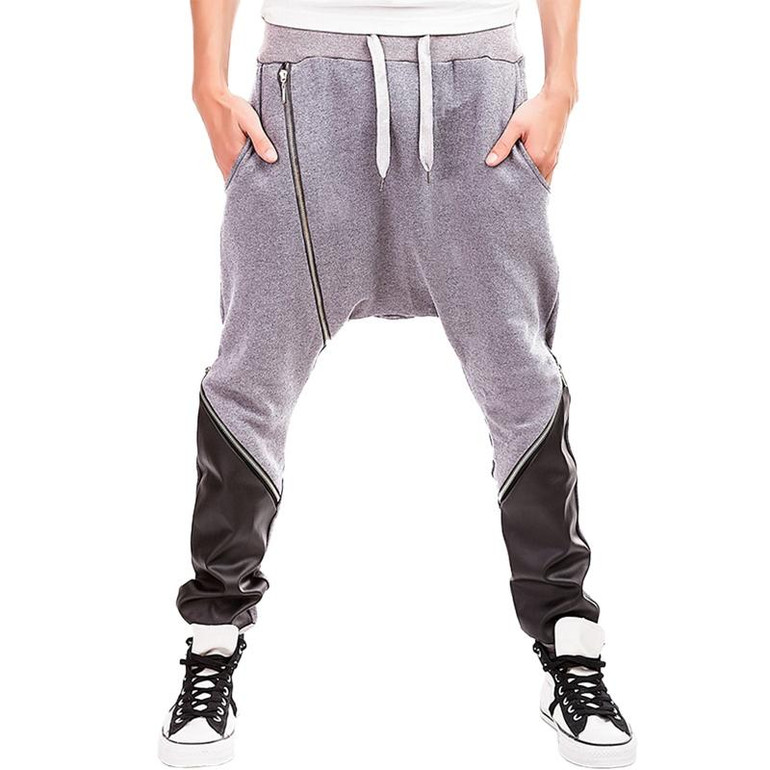 LASPERAL Fitness Trousers Pocket Drawstring Zipper Leather Design Pants 2017 Brand Cotton Casual Harem Pants Men Jogger Pants