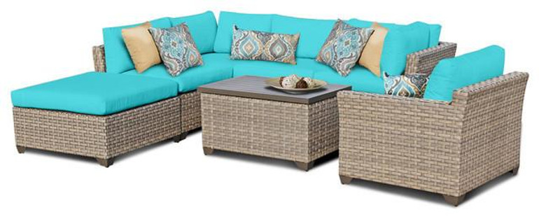 2017 Sofa Furniture 7 Piece Rattan Patio Corner Sofa Lounge Chair Set