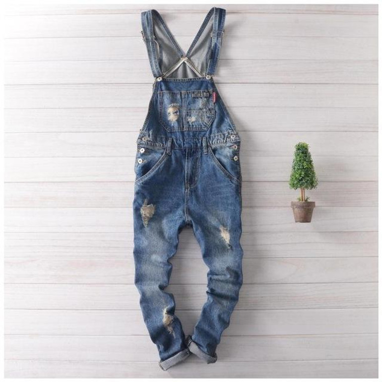 Ripped Jeans Men Brand New 2017 Men Designer Jeans Hip Hop Pants Denim Overalls Mens Bib Overalls Fashion Long Suspender Pants