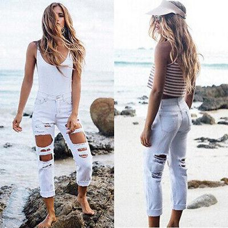 ripped Jeans High Waist Denim Jeans For Women 2016 Black Pencil Jeans Femme Skinny Women Jeans Pants Trousers