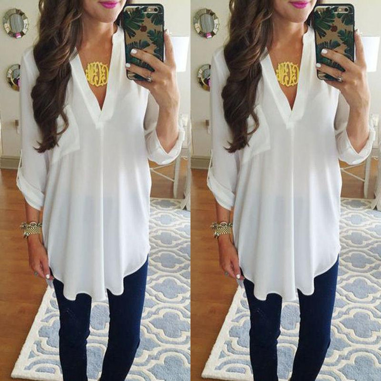 New 2016 Autumn chiffon blouse Women's long sleeve top blouses V-neck blusas shirts