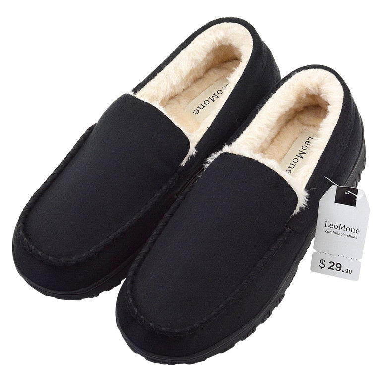 LeoMone Mens Slippers Moccasins for Men Cozy Pile Lined with Microsuede Upper Indoor Outdoor Slip On House Shoes