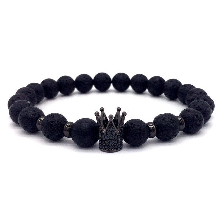 Crown Charms Natural Agate Stone Beads Bracelets