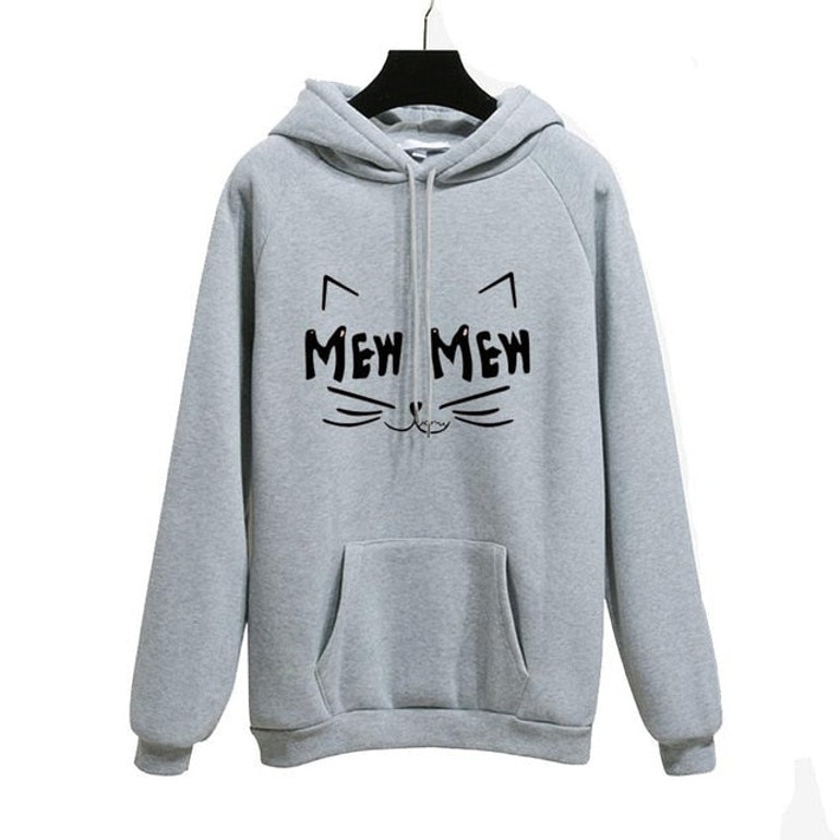 Autumn Winter Office Lady cat MEW Harajuku PINK Pullover Hoodies Women sweatshirt Thick Moletom Feminino Sudadera Mujer Clothes