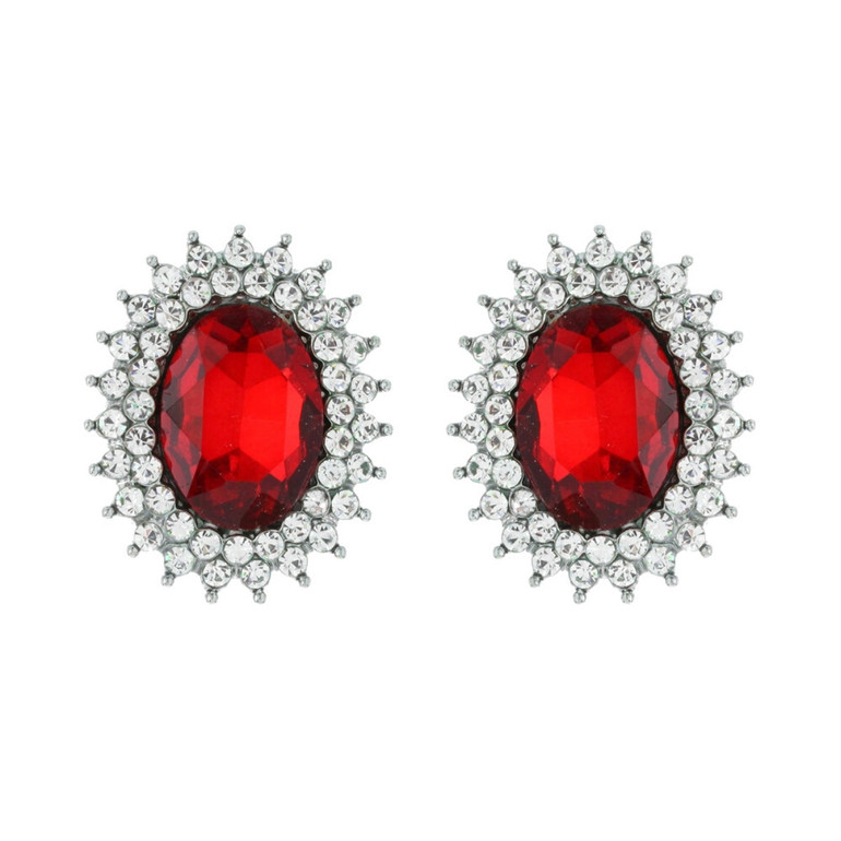 Oval Red Crystal Studs