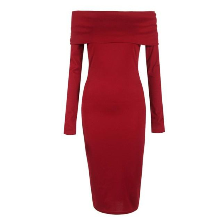 Feitong 2017 Autumn Dress For Women Long Sleeve Sexy Off Shoulder Sheath Bodycon Bandage Party Knee Dress vestido femininos Robe