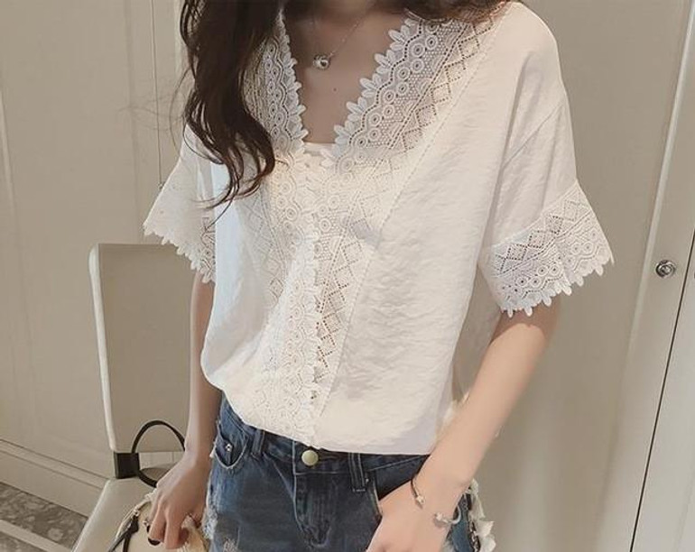 Fashion Blusas 2017 Summer Sexy Women Blouses Lace Hollow Out Shirts White Pink Casual Tops Blouse Plus Size 006