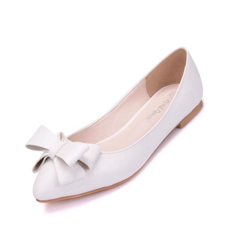 Fashion ballet flats white lace wedding shoes flat heel casual shoes pointed toe flats women wedding princess flats plus size 41