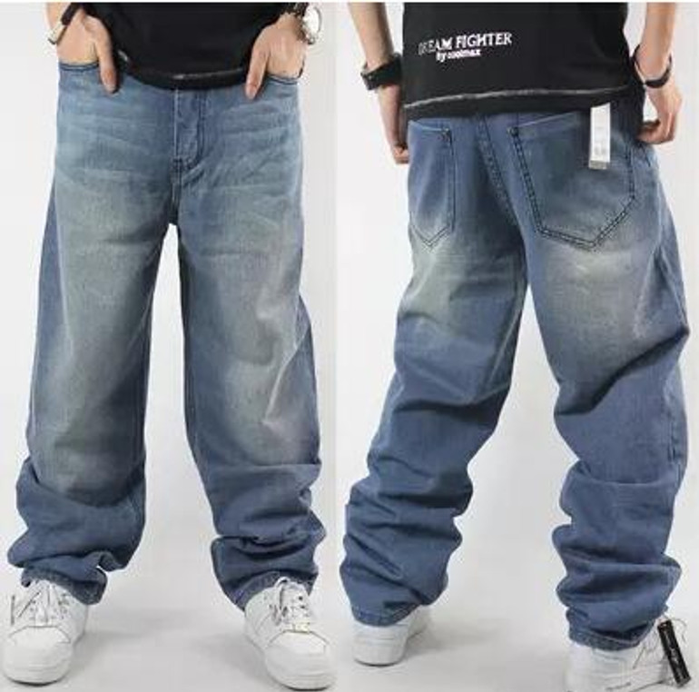Hip Hop Jeans For Men 2017 New Fashion Light Blue Baggy Jeans Skateboarder Denim Pants Free Shipping