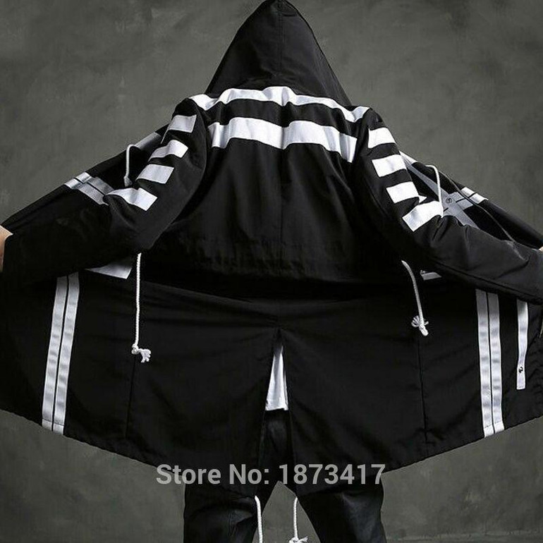 2017 Newest Men Fashion Hooded Long Jacket Trench Coat Black White Color Windbreaker Overcoat Street  Hip-hop Outerwear