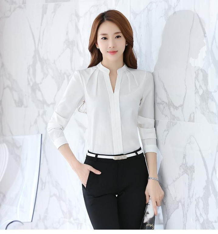 BEFORW Women Chiffon Blouses Summer Fashion White Pink Womens Clothing Tops Shirt Sexy V Neck Business Office Women Blouses