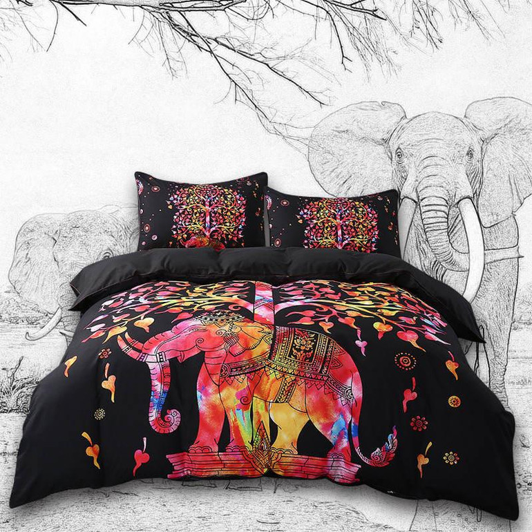 BeddingOutlet Black Bedding Set Black and Red Boho Duvet Cover and Pillowcase Indian Style Print Exotic Bedclothes Multi Sizes